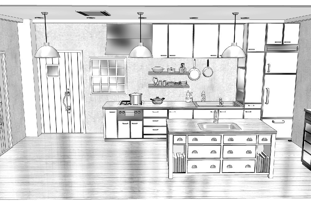 漫画背景　厨房01