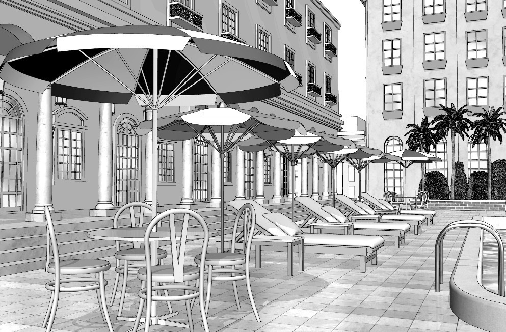 漫画背景　ホテルプール04