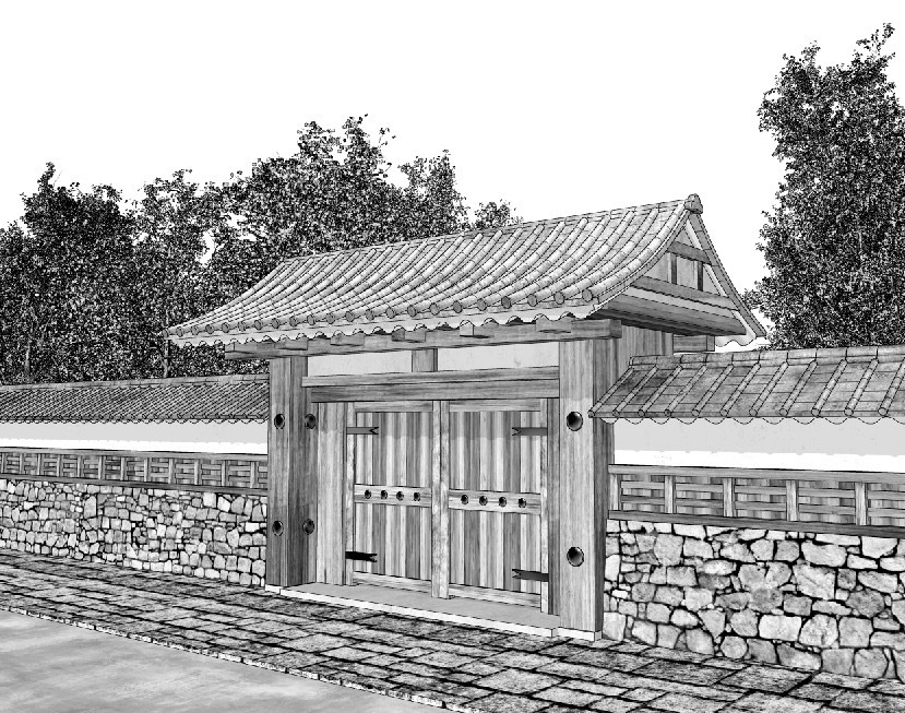 漫画背景　日本家屋門04