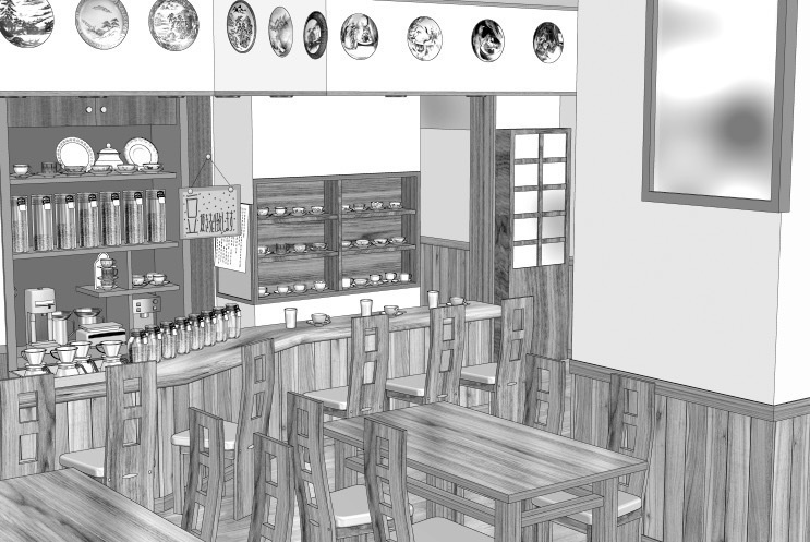 漫画背景　喫茶店店内01