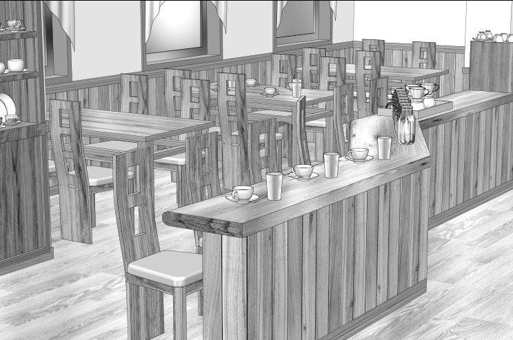 漫画背景　喫茶店店内02