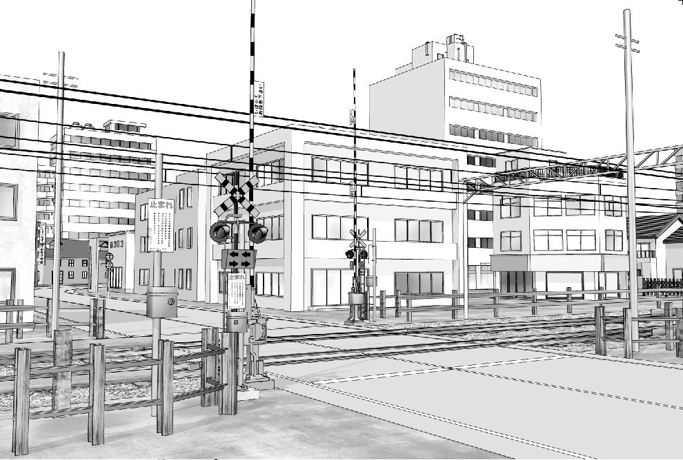 漫画背景　踏切03