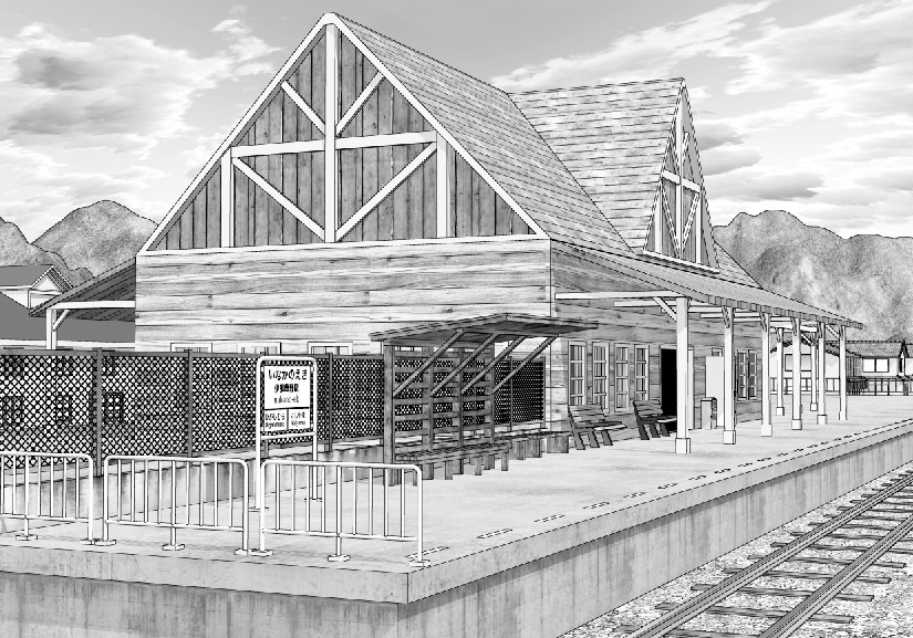 漫画背景　ローカル駅ホーム01
