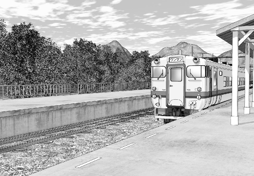 漫画背景　ローカル駅ホーム03