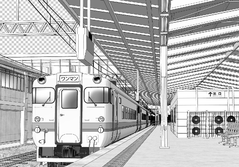 漫画背景　駅ホーム01
