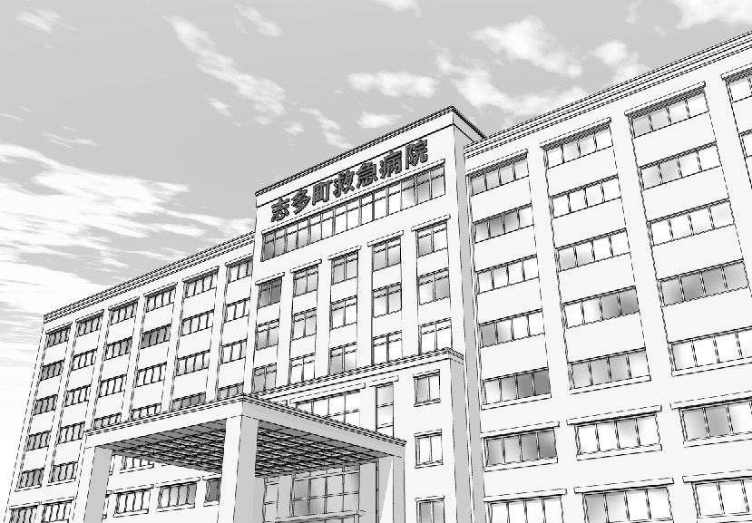 漫画背景　病院外観02