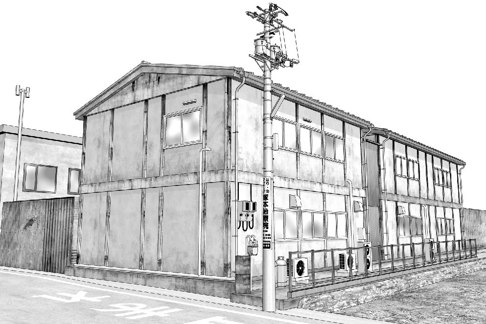 漫画背景　プレハブ事務所01