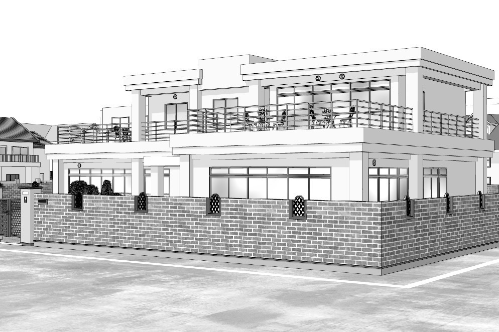 漫画背景　2階建て住宅01