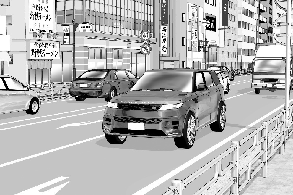 漫画背景　自動車走行01