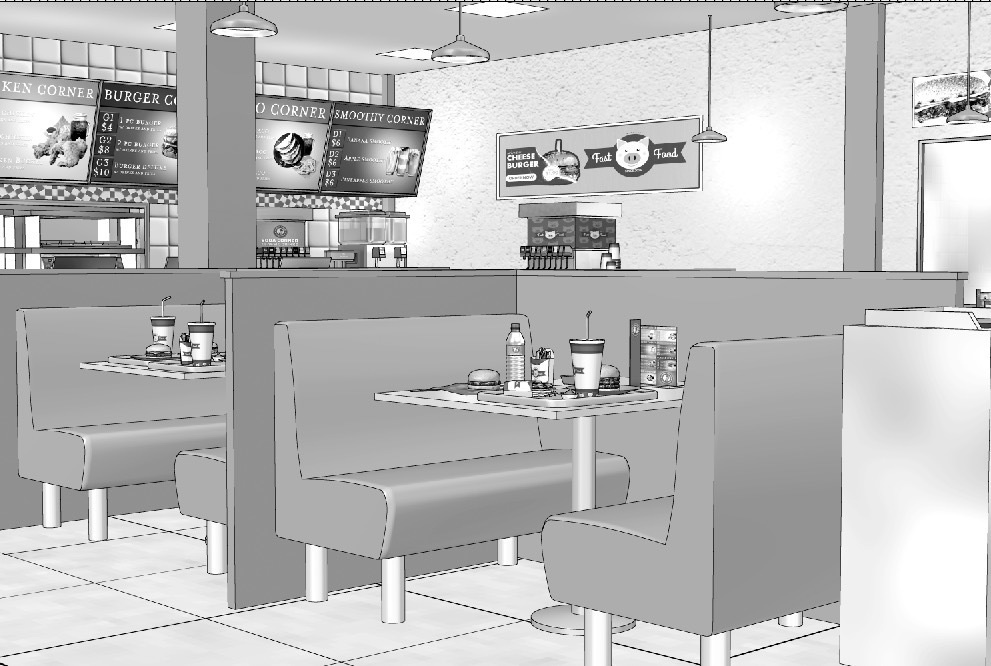 漫画背景　ファストフード店05