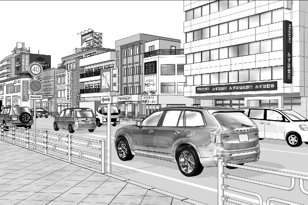 漫画背景　自動車走行08