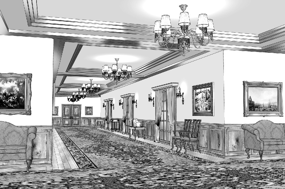 漫画背景　洋館廊下01