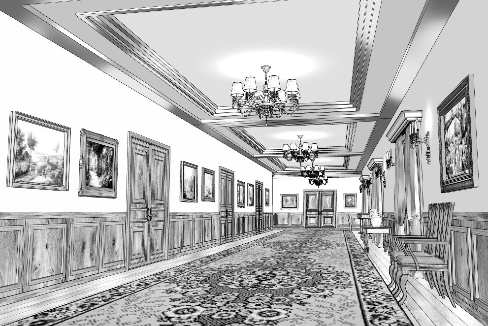 漫画背景　洋館廊下02