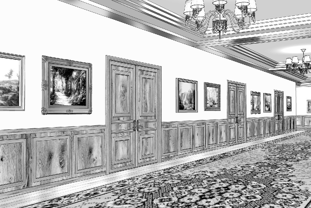 漫画背景　洋館廊下03