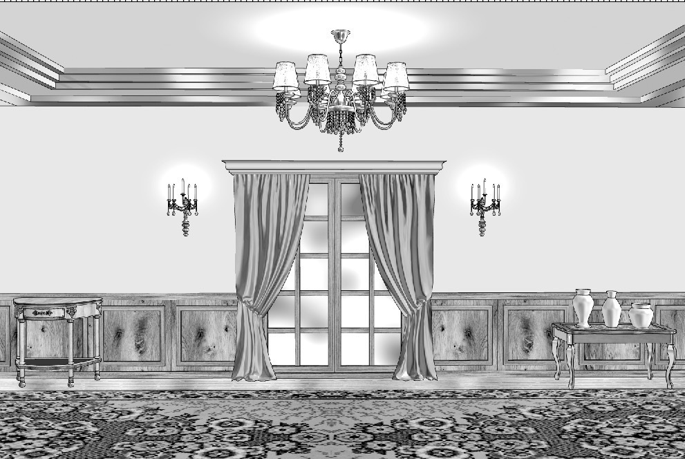 漫画背景　洋館廊下04