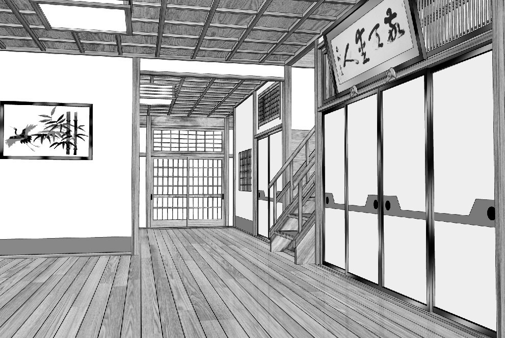 漫画背景　和風屋敷廊下03