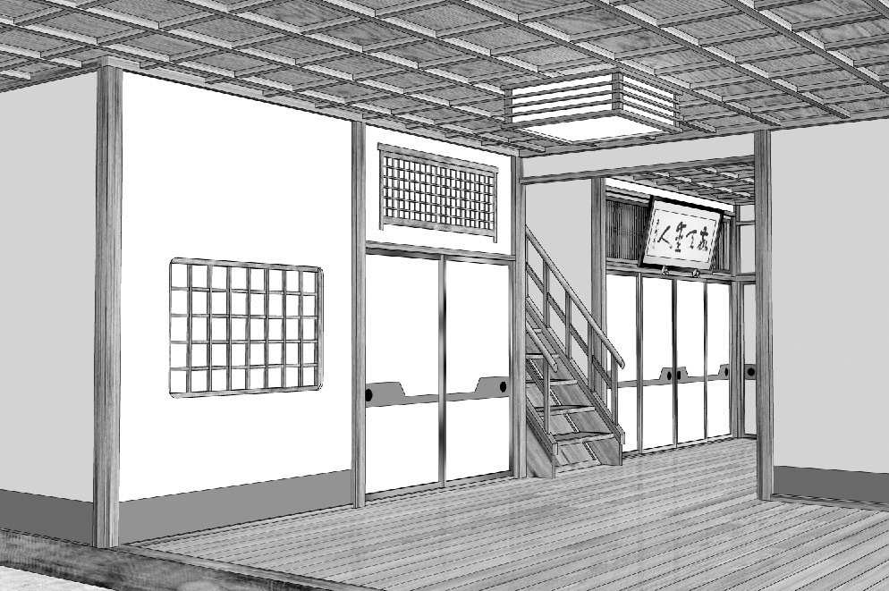 漫画背景　和風屋敷廊下04