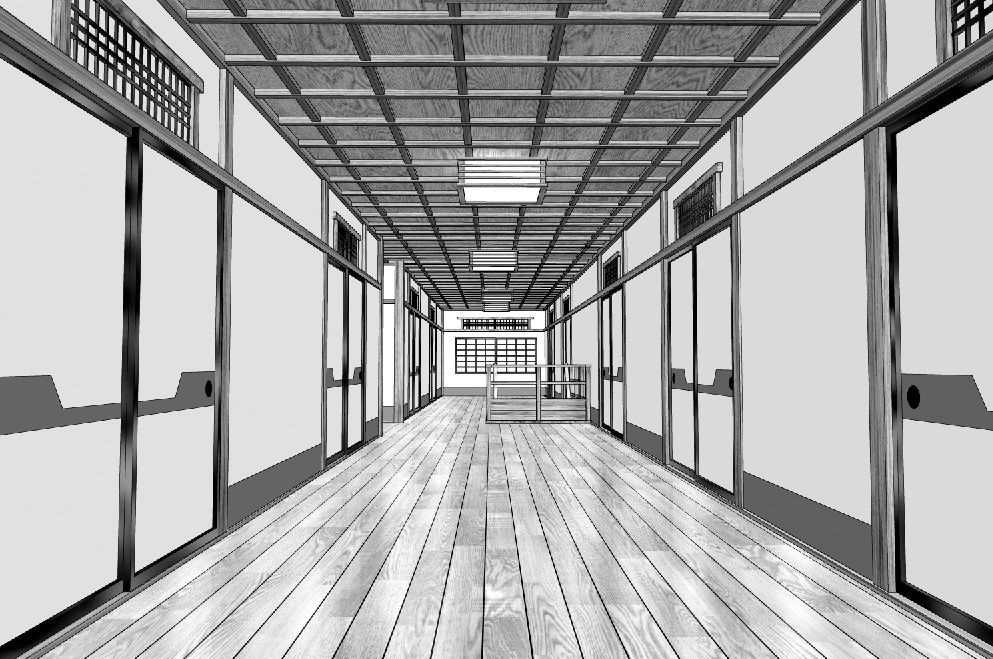 漫画背景　和風屋敷廊下06