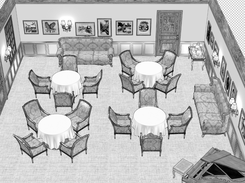 漫画背景　レストラン内観04