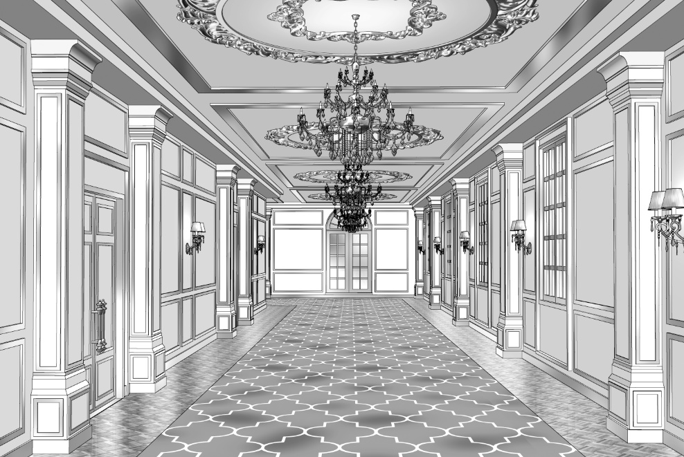 漫画背景　宮殿廊下07