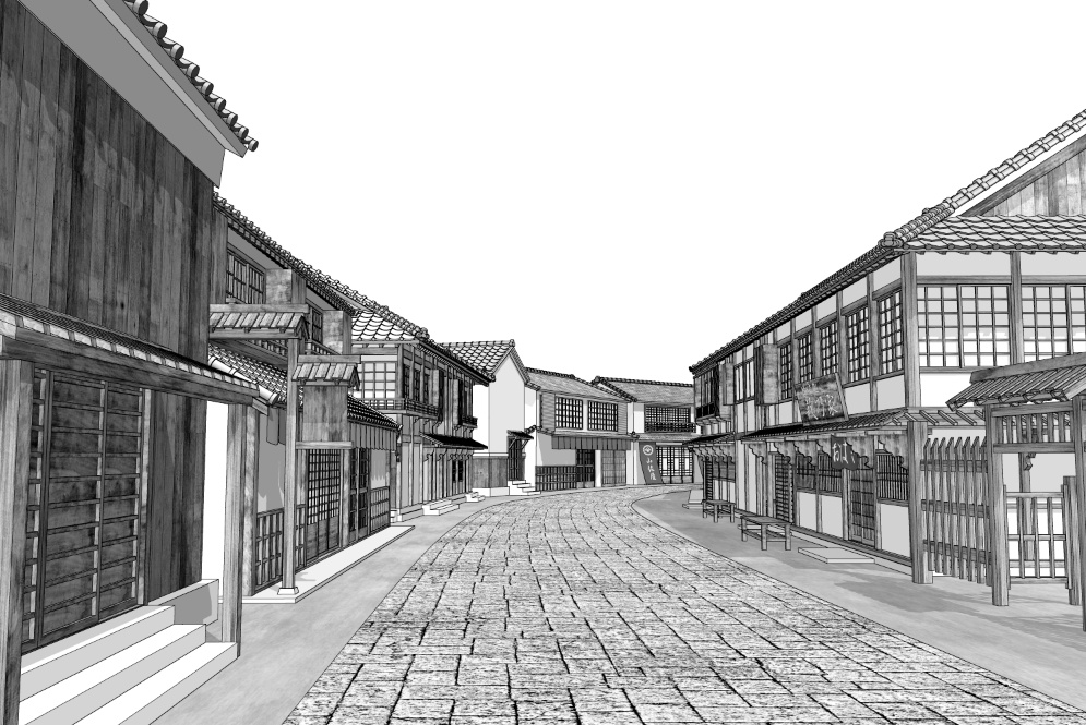 漫画背景　古い街並み03