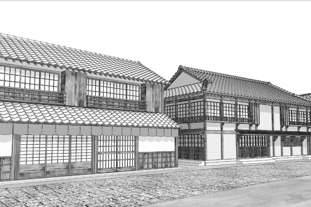 漫画背景　古い街並み04