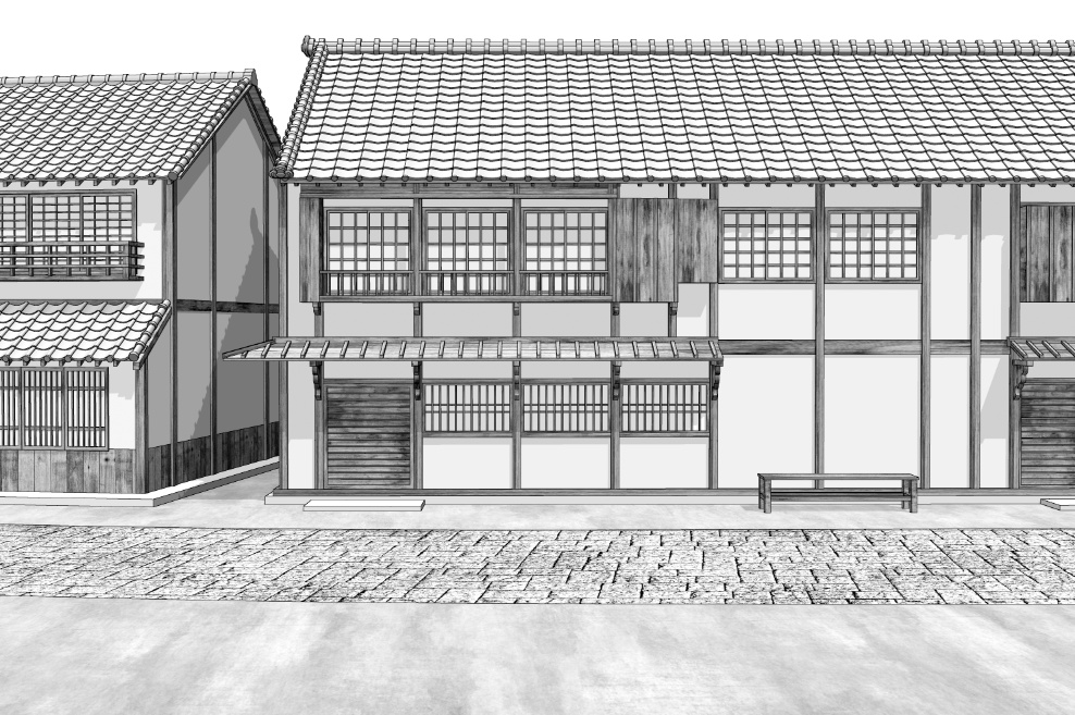 漫画背景　古い街並み05