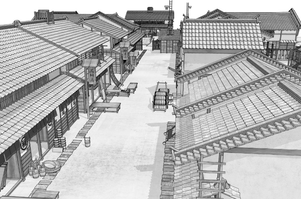漫画背景　江戸の町02