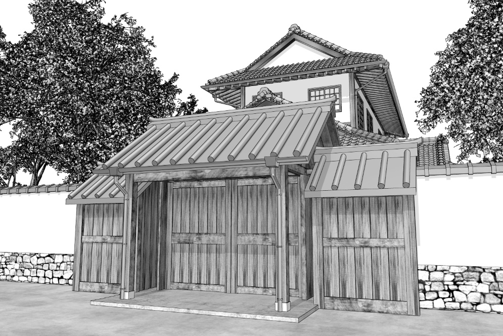 漫画背景　日本家屋門05