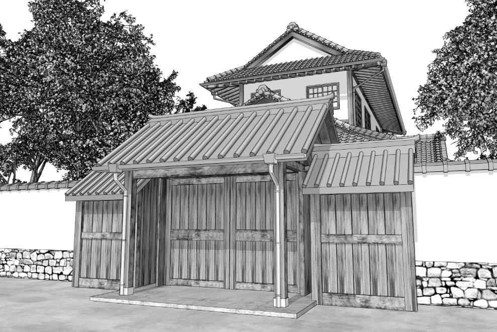 漫画背景　日本家屋門05