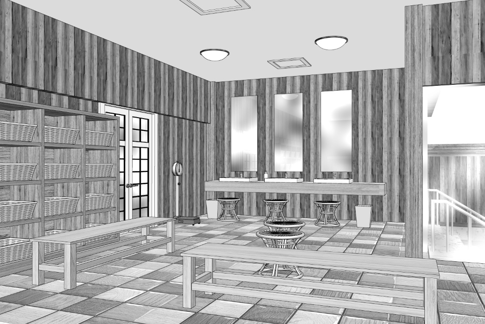 漫画背景　露天風呂脱衣所02