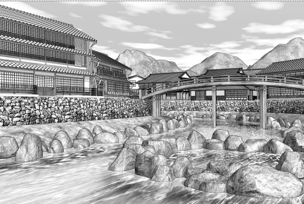 漫画背景　温泉郷01