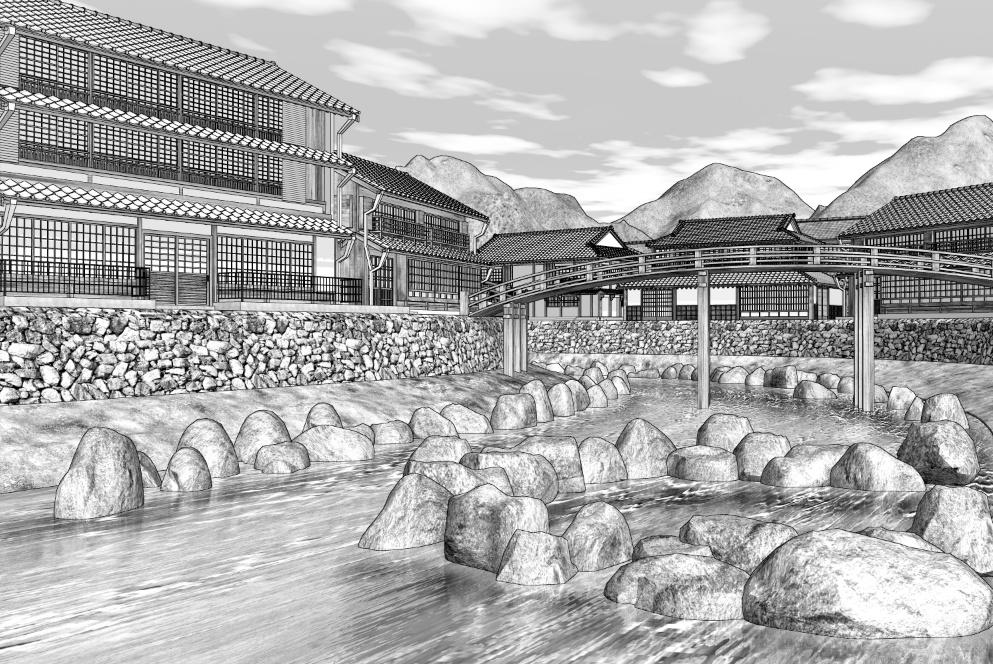 漫画背景　温泉郷01