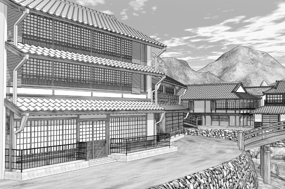 漫画背景　温泉郷02