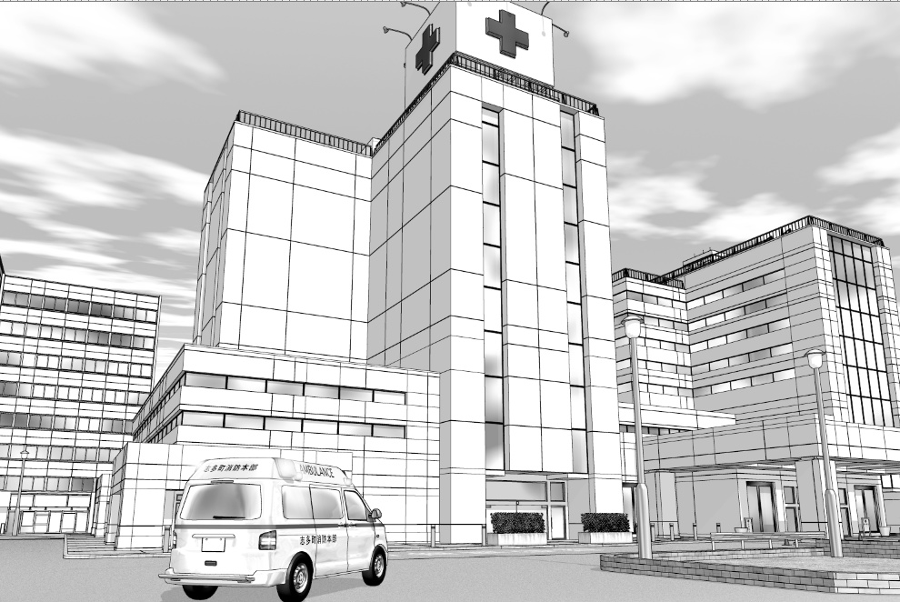 漫画背景　救急車02