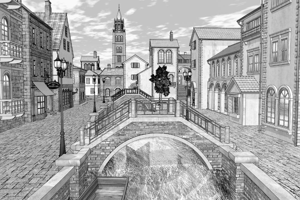 漫画背景　ヨーロッパ町並み15
