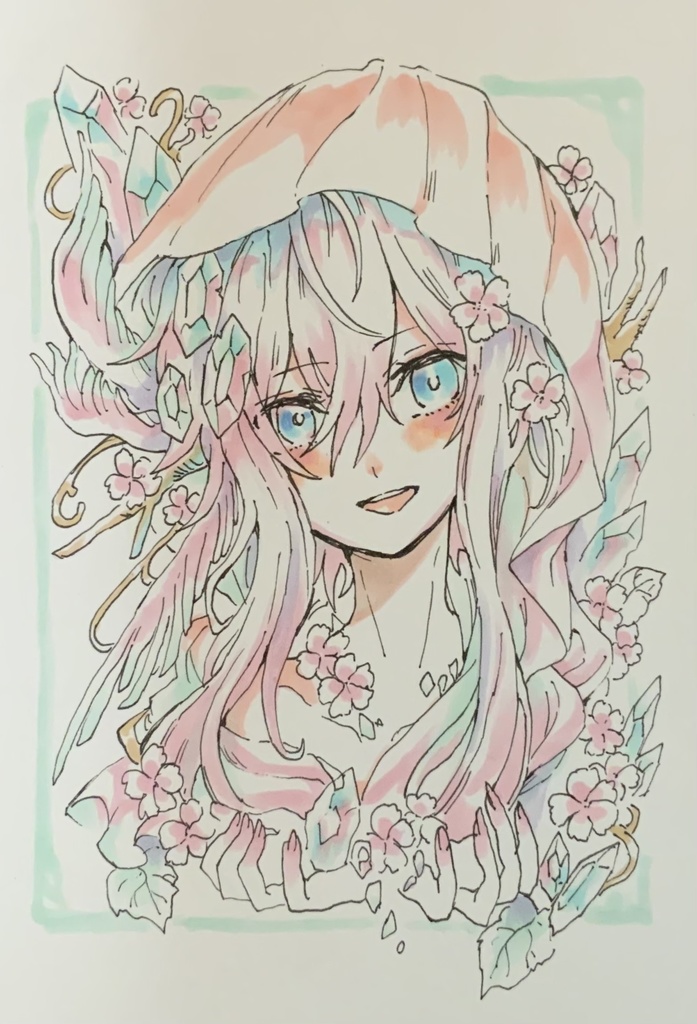 【在庫なし】ハガキサイズ原画　Spring greeting!