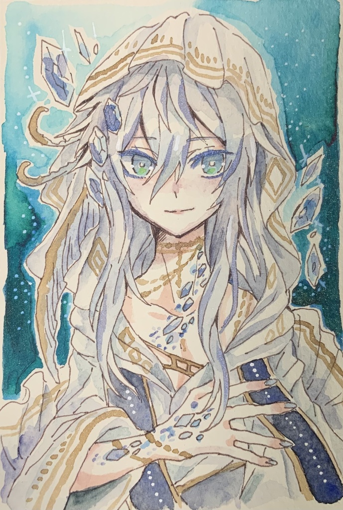 【在庫なし】ハガキサイズ原画　結晶の少女