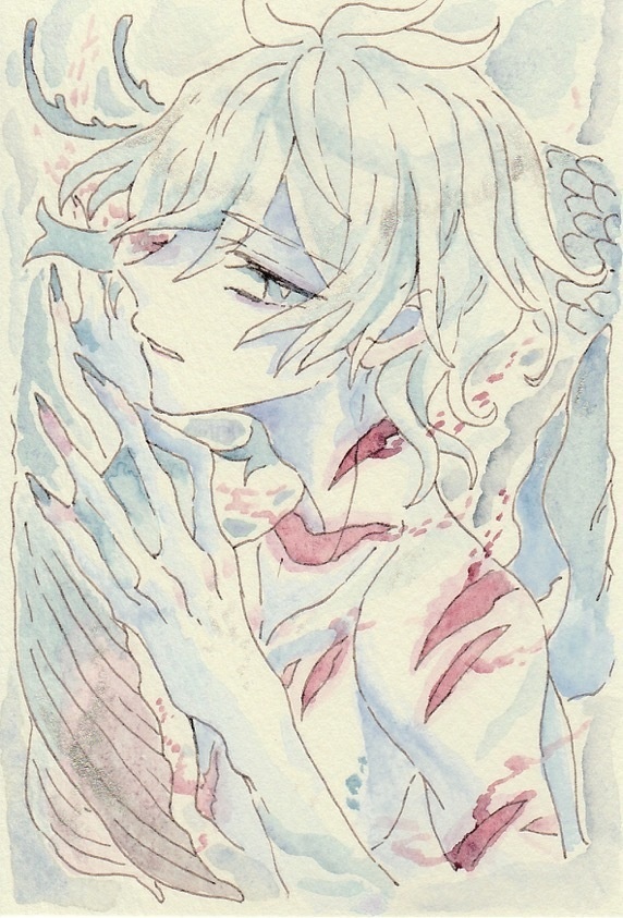 【在庫なし】ハガキサイズ原画　悲哀の人魚王子