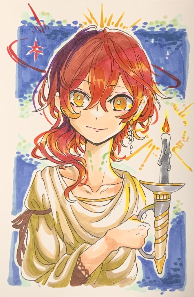 【あんしんパック】ハガキサイズ原画　「赤い星と蝋燭の火」