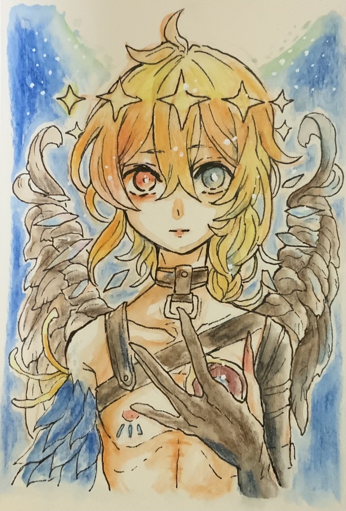 【あんしんパック】ハガキサイズ原画　「滴る聖少年」