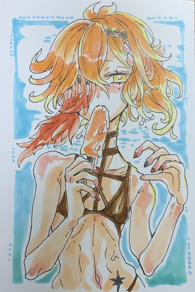 【あんしんパック】ハガキサイズ原画「水着のオウカ」