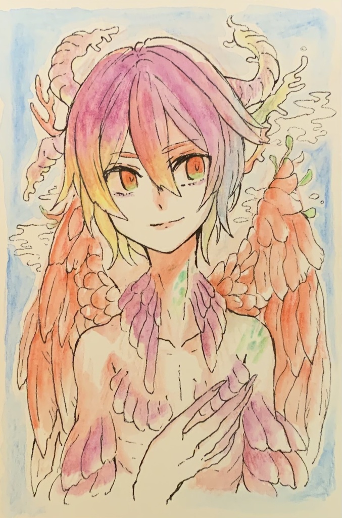 【あんしんパック】ハガキサイズ原画「晴天の紅き翼獣」