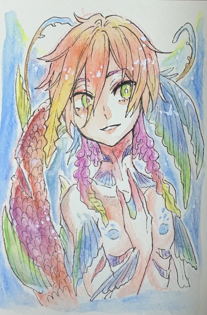 【あんしんパック】ハガキサイズ原画「砕けた虹彩の人魚」