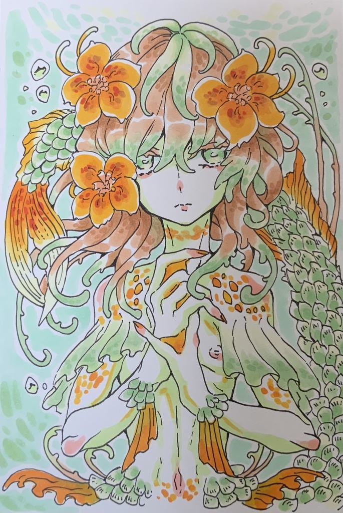 【あんしんパック】ハガキサイズ原画「擬態の人魚」