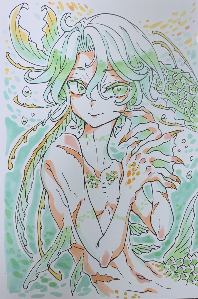 【あんしんパック】ハガキサイズ原画「翠光の人魚」