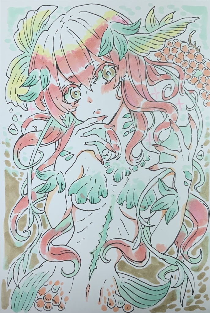 【あんしんパック】ハガキサイズ原画「花びらの人魚」