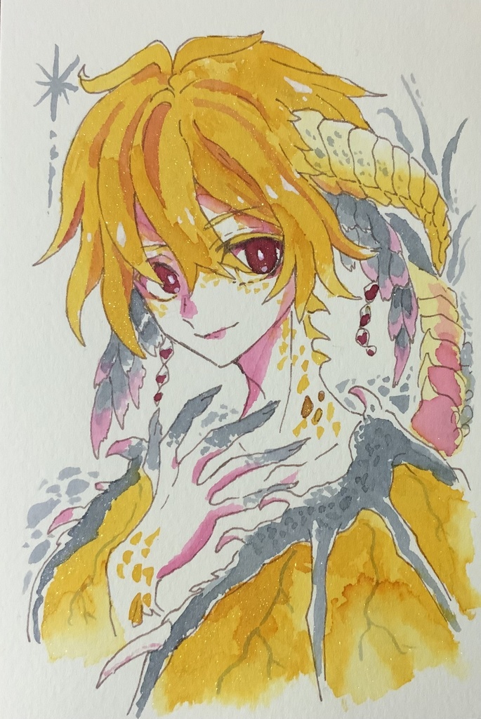 【あんしんパック】ハガキサイズ原画「絢爛の金溶竜」