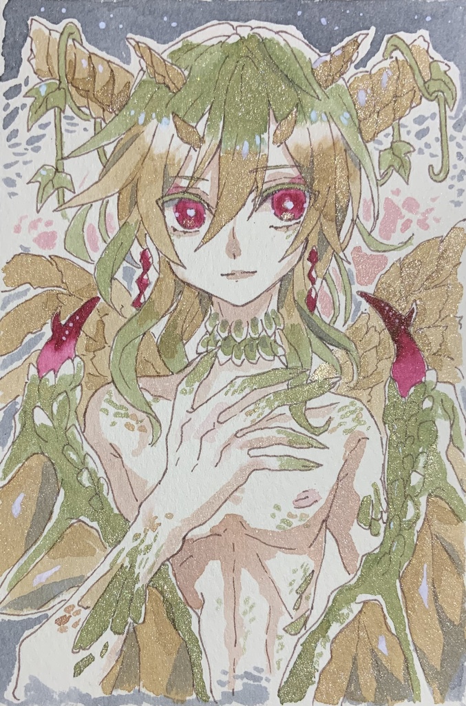 【あんしんパック】ハガキサイズ原画「魔導の緑壊竜」