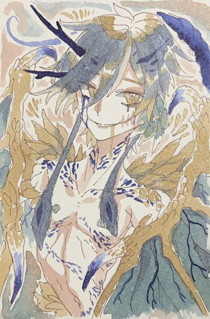 【あんしんパック】ハガキサイズ原画「金衣の涙屍竜」